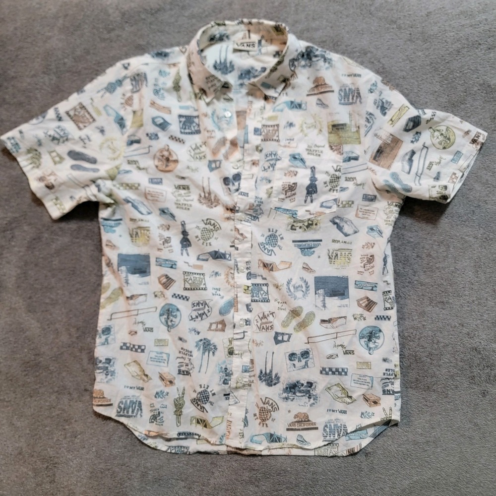 VANS‎ Men's Cool All Over Print Short Sleeve Button Up Shirt Size Medium